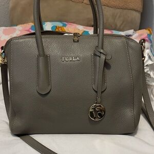 FURLA shoulder bag Minerva leather Gray Used